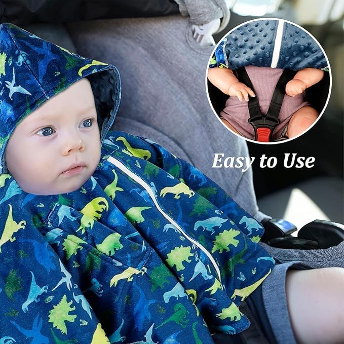 TANOFAR Baby Car Seat Poncho, Car Seat Cover Girls Boys, Toddler Hooded Poncho Cloak, Fall Autumn Winter Cozy Cape Blanket for Kids, Outwear Double Layer Soft Comfortable(Dinosaur)