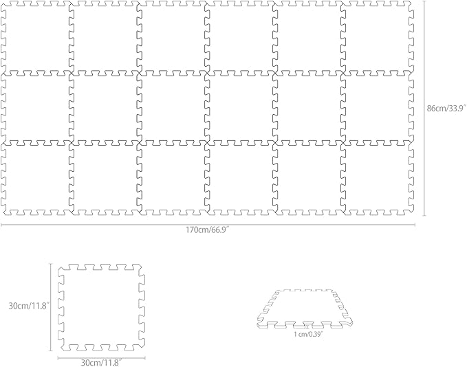 Yostrong® 18 Tiles Interlocking Puzzle Foam Baby Play Mat for Playing - EVA Babies Crawling Mat | Rubber Floor Work Out Mats for Home Gym. Gray. YOC-Lb18N
