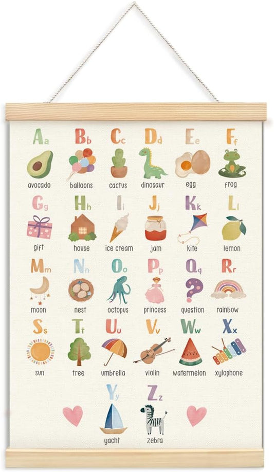 ShowDraven Alphabet Poster Hanger Frame, Nursery Toddler Room Wall Decor, ABC Banner Wall Art with Wooden Frames, Alphabet Banner Wall Hanging Decor for Toddler Playroom Nursery,12x16 Inch