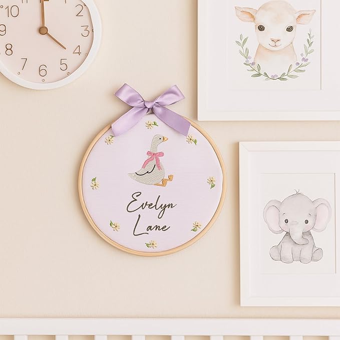 Personalized Baby Name Sign Welcome Baby Announcement Sign Newborn Baby Embroidery Hoop with Bows Baby Hospital Name Sign Custom Infant Baby Name Baby Shower Gifts (08)