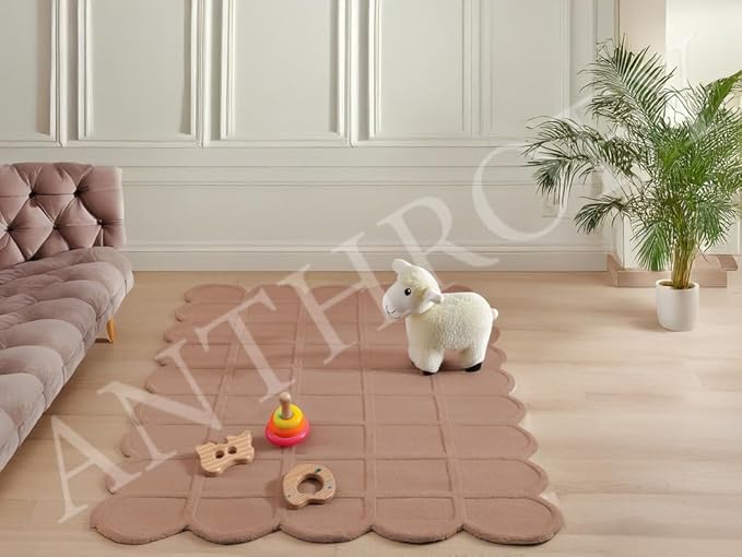 Selena Scallop Area Rug – 10’ x 14' – Handmade Wool Area Rugs – Mocha Mousse – Rugs for Living Room, Bedroom – Anti-Skid – Carpets with Non-Slip Natural Backing with 100% Cotton