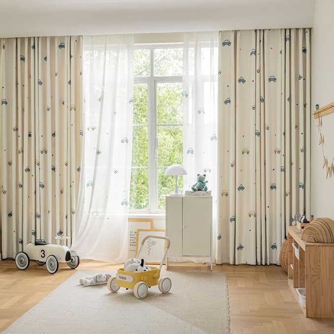 Cartoon Car Patterned Curtains for Boys Bedroom Printed Room Darkening Blackout Curtain Drapes for Nursery Grommet Car Curtains 1 Panel W78 x L102 Inch