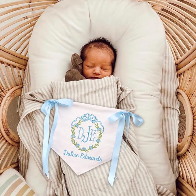 EMBROIDERED Name Baby Banner, Baby Flag with Monogram Name, Personalized Baby Name Sign, Customizable Baby Name, Baby Announcement Sign for Hospital (08)