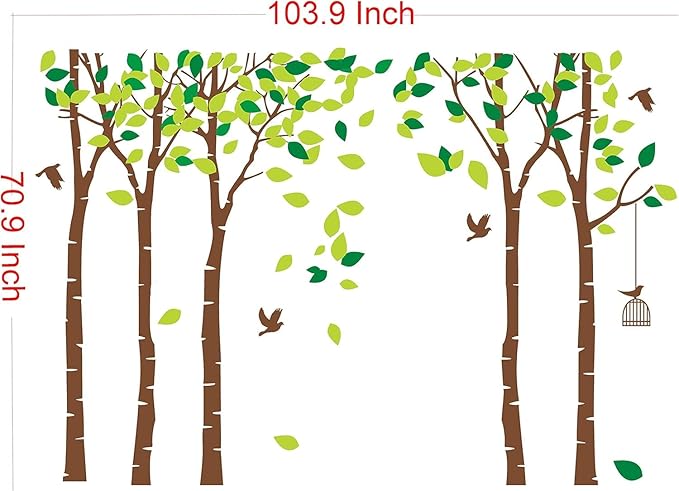 Giant Jungle Tree Wall Decal Tree Wall Sticker Removable Vinyl Sticker Mural Art Kids Room Nursery Bedroom Living Room Decoration (103.9x70.9)