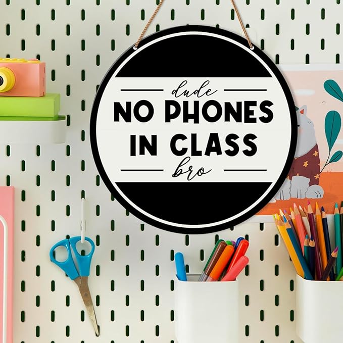 HSNBT Funny High Middle School Classroom Wall Sign, Classroom Rules Wall Decor Classroom Teacher Hanging Sign Decoration, No Phones Sign