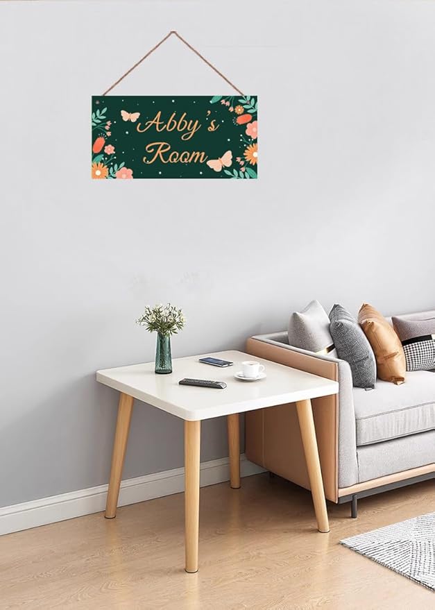 Personalized Cute Butterfly Sign Cartoon Flowers Wall Hanging Plaque Sign For Girls Room Door Décor For Nursery Boys Bedroom Home Art Decor For Kids Room