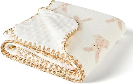 Baby Blanket Double Layer Cotton 40 x 40 Soft Receiving Blanket with Pattern Machine Washable Bunny