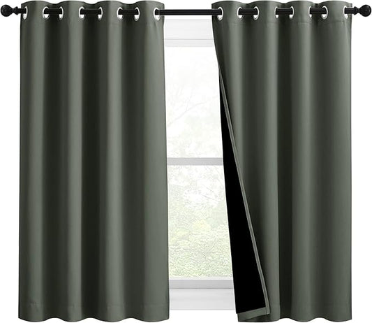 NICETOWN 100% Blackout Curtains 54 inches Long, Double-Deck Completely Blackout Window Treatment Thermal Insulated Lined Drapes for Small Window (Dark Mallard, 1 Pair, 46 inches Width Each Panel)