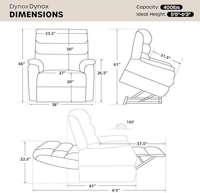 DYNOX Big Man Large-Wide Power Dual Motor Lift Recliners Chairs for Elderly Lay Flat Lift Chair with Infinite Positions, Heat & Massage, Supports 400 LBS(9298,Chenille,Beige)