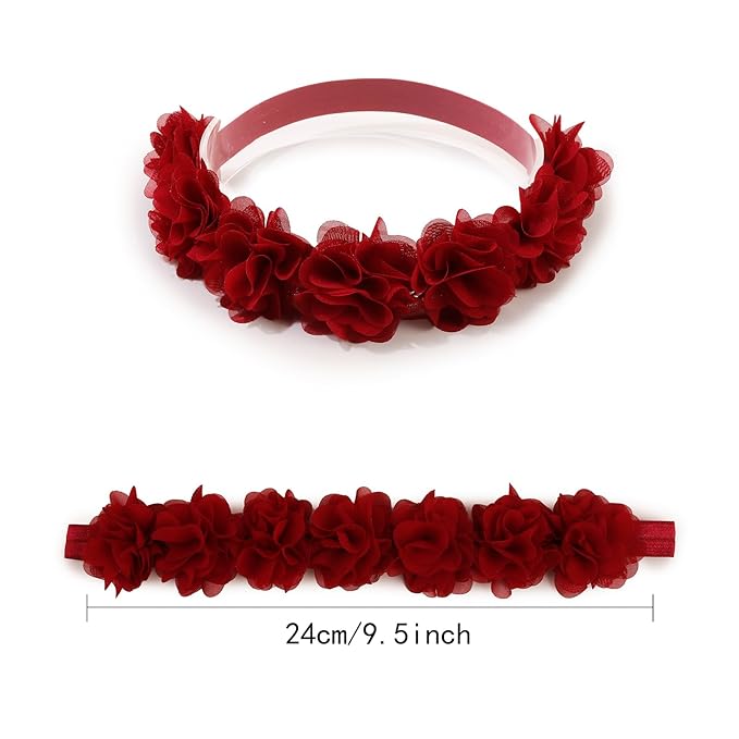 OOSAKU Baby Girl Flower Christmas Headbands Set Elastic Floral Headbands 6pcs Soft Nylon Hair Band for Newborn Toddler Hair Accessories (XKFD007)