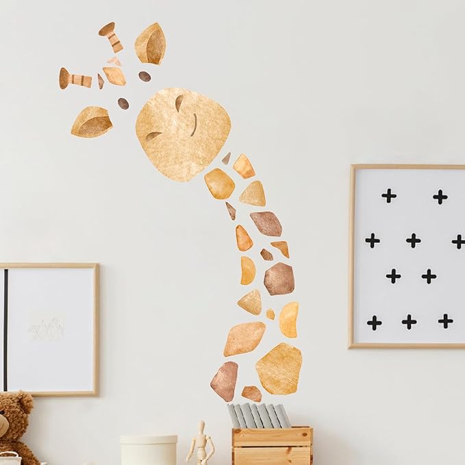 Large Giraffe Wall Decal, Cute Giraffe Wall Stickers, DIY Safari Animal Wall Decor for Nursery Baby Bedroom Kindergarten