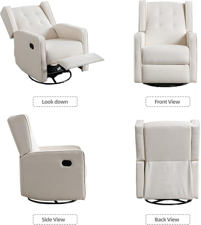 CANMOV Swivel Rocker Recliner Chair Set of 2, Nursery Glider Chair, Nursery Rocking Chairs, Manual Reclining Chair, White
