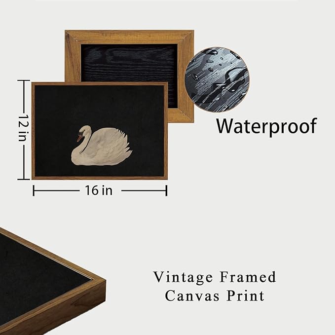 OIQArtOIQ Vintage Framed Wall Art Moody Grace Swan Canvas Art Prints Rustic Farmhouse Pictures Wall Decor Modern Cottagecore Paintings Artwork For Bedroom Kitchen Bathroom Office Living Room