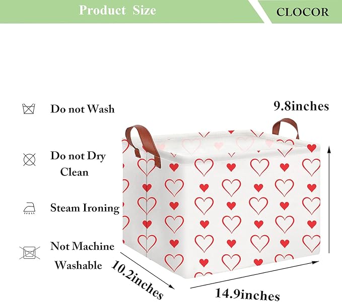 CLOCOR Rectangular Valentine's Day Basket Empty,Gift Basket for Kids,Boyfriend,Girlfriend,Waterproof Hearth Printed Storage Basket with Handles,Room Decor(Love)