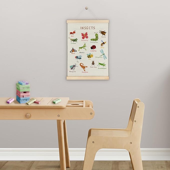 SereneHanctuary Insect Animal Wall Art,Animal Nursery Wall Decor, Boho Insects Educational Poster Hanger Frame for Toddler Kids Bedroom Nursery Playroom Classroom Decor,12x16 Inches
