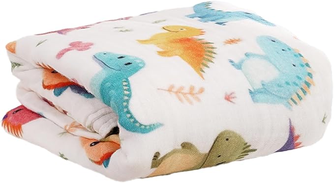 Muslin Swaddle Blankets 6-Layer Cotton Baby Blankets for Boys & Girls 43"X43"Inches Receiving Blankets,Soft Skin-Friendly Baby Crib Blanket,Breathable Quilt Bedspread(Jurassic Dinosaurs)