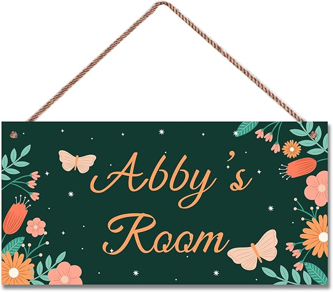 Personalized Cute Butterfly Sign Cartoon Flowers Wall Hanging Plaque Sign For Girls Room Door Décor For Nursery Boys Bedroom Home Art Decor For Kids Room