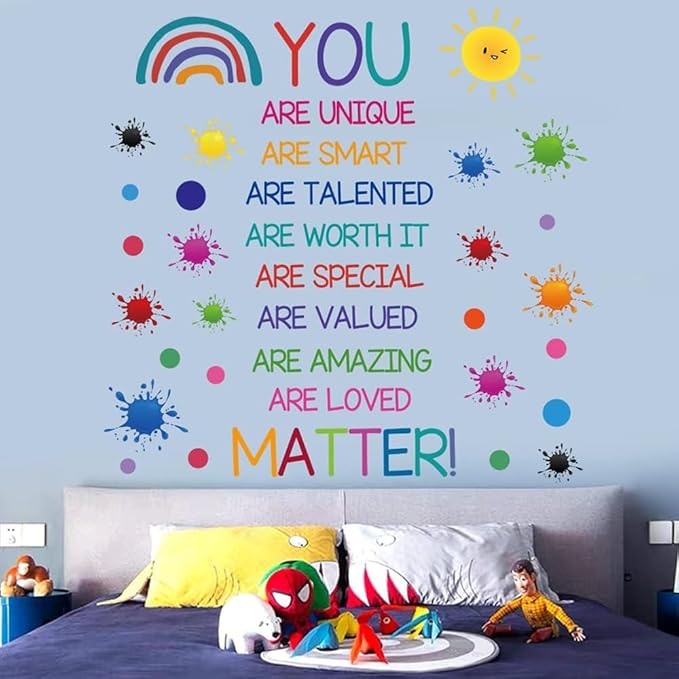 Colorful Inspirational Quotes Wall Decals Crayon Paint Splatter Wall Stickers Positive Saying Wall Decals for Nursery Playroom Kids Room Classroom