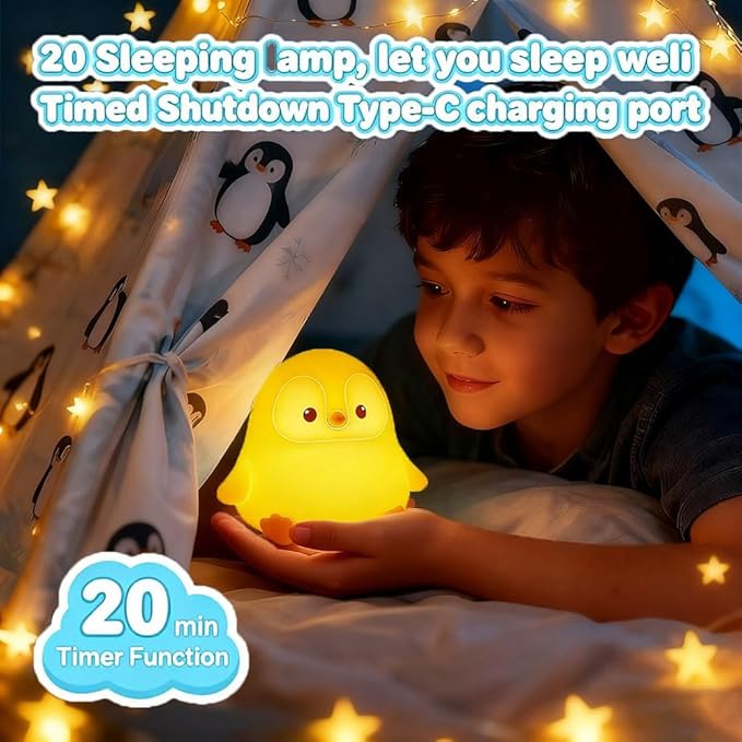 Cute Penguin Night Light for Kids Bedroom, Animal Silicone Nursery Night Lamp Touch Control Nightlights USB Rechargeable Bedside Lamp for Baby Children Toddlers Girls Gift