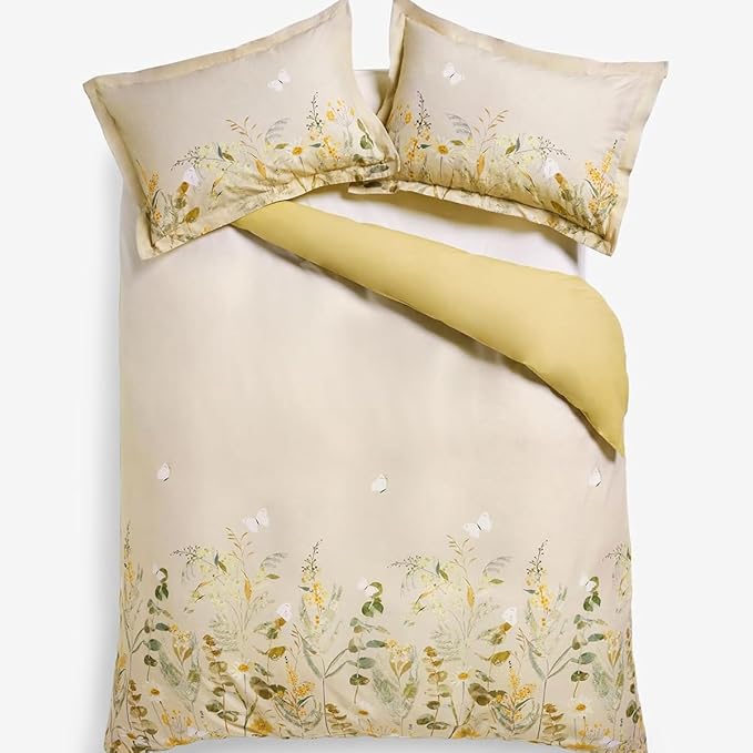 Floral Duvet Cover Set Queen 3 Pieces Beige Yellow Bedding Set Vintage Flower Butterfly Bedding Aesthetic Soft Microfiber Farmhosue Duvet Cover with 2 Pillowcases