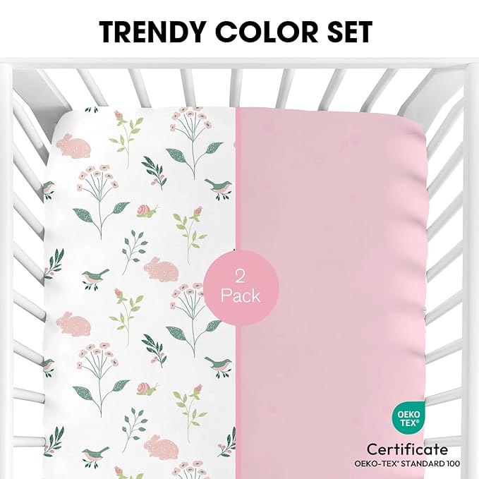 Little Grape Land Crib Sheets for Girls and Boys, 2pk Baby Crib Fitted Sheet for Standard Size Crib and Toddler Mattress, Super Soft Baby Sheet (Little Bunny)