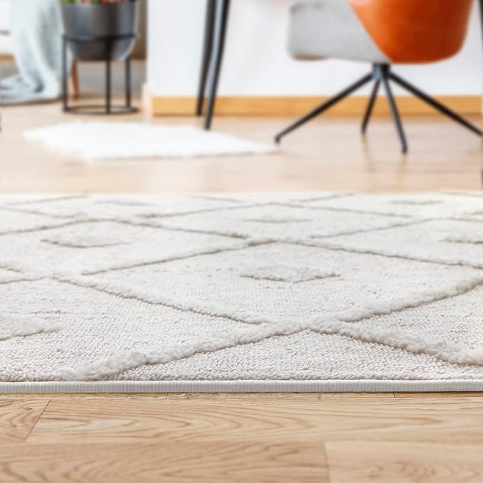 Antep Rugs Palafito 8x10 Geometric Shag Diamond High-Low Pile Textured Indoor Area Rug (Beige, 7'10" x 10')