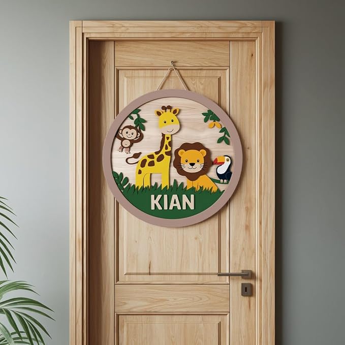 Personalized Nursery Name Sign for Boys, Animals Sign for Baby Door Decor, Newborn Gifts for Girls, Nursery Wall Bedroom Decorations, Mother's Day Gifts for New Mom Dad Gift