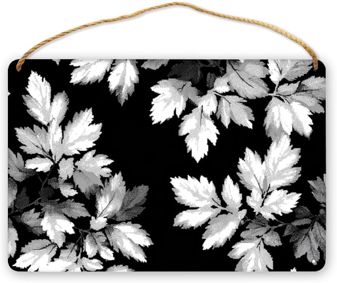 Stylish Monochrome Leaves Wooden Wall home bathroom decor sign 12x8 Inch,Stylish Wood Decor for Kitchen & Nursery, Perfect Rustic Wall Art for Farmhouse styles Home Decor Lovers