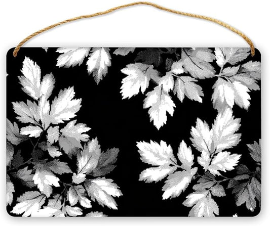 Stylish Monochrome Leaves Wooden Wall home bathroom decor sign 12x8 Inch,Stylish Wood Decor for Kitchen & Nursery, Perfect Rustic Wall Art for Farmhouse styles Home Decor Lovers
