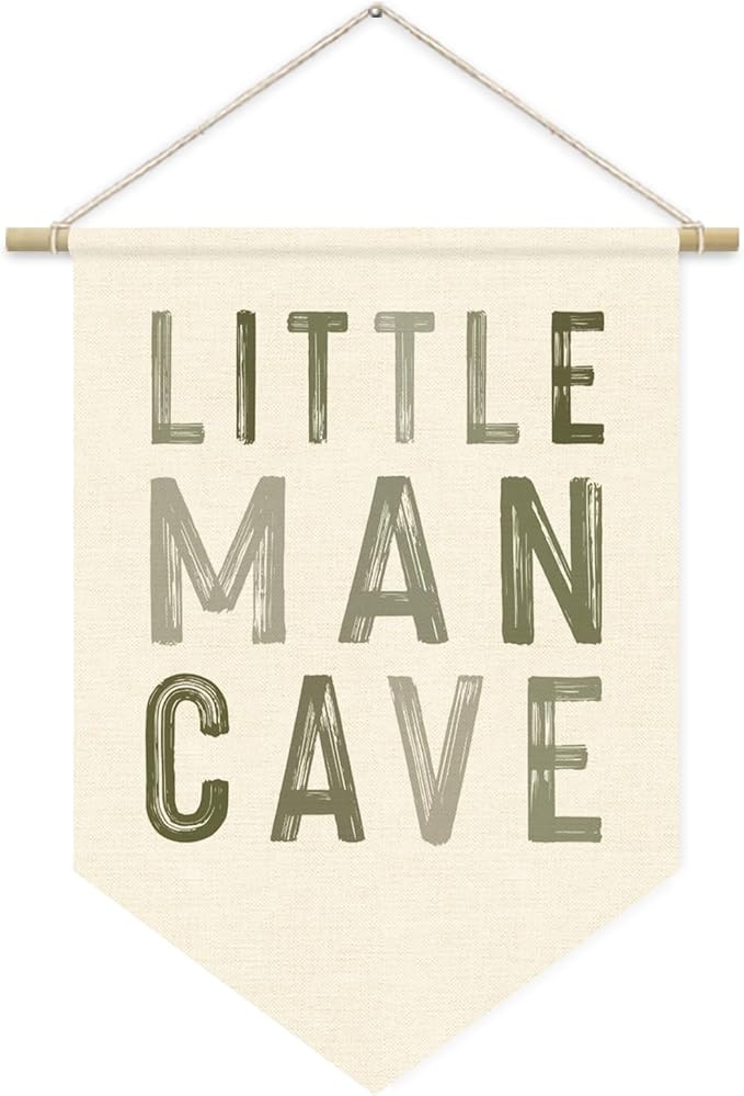 Sage Green Wall Decor, Little Man Cave Sign for Boys, Boy Nursery Decor, Boys Room Wall Hanging Pennant Flag Banner Decor for Nursery Classroom Playroom Kids Room, Playroom Essentials