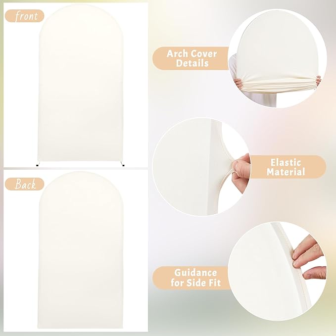 Beige Arch Backdrop Covers, 6FT Polyester Fitted Wedding Arch Stand Cover Round Top Chiara Stretchy Arch Backdrop Cover for Birthday Party Ceremony Banquet Decoration