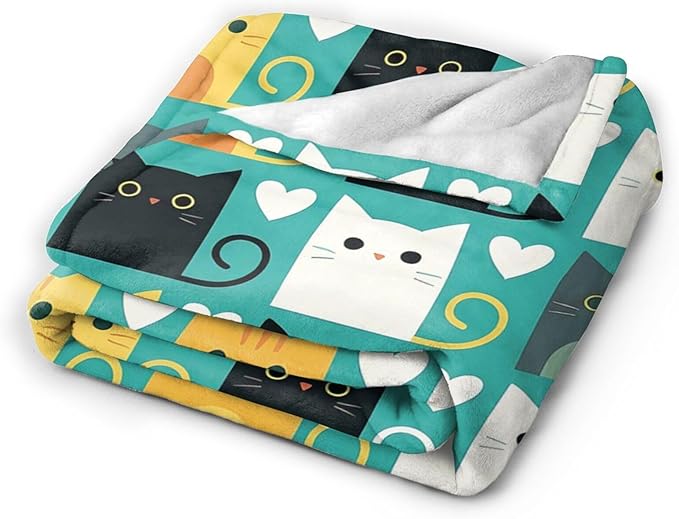 Cute Cat Throw Blanket Lovely Kitten Pattern Fleece Blanket Soft Cozy Fuzzy Plush Warm Stuff Bedding Blankets Gifts for Kids Toddler Cat Lover Boys Girls Kids Adult Men Women 50"X60"