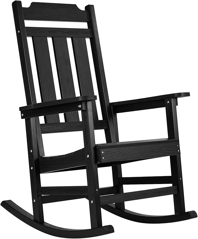 VEVOR 2 Pcs Porch Rocker, HIPS Outdoor Rocking Chair, High Back Patio Rocking Chair with Smooth Armrests, Supports up to 400 lbs, for Garden, Balcony, Porch, Black