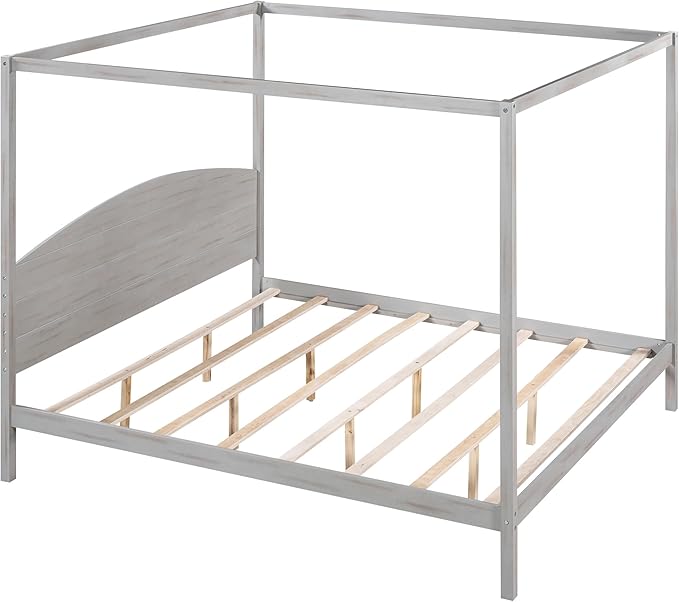 King Size Canopy Platform Bed with Headboard and Support Legs,Bedroom Wood Bed Frame W/Space Saving,No Box Spring Required,for Girl Boy Kid,Adults,Grey Wash