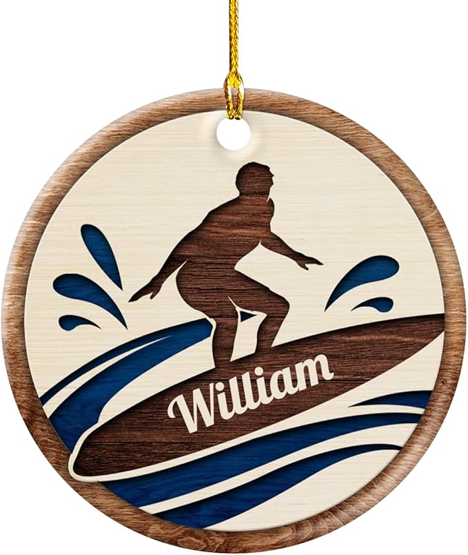 wowcugi Personalized Surfing Ornament Surfboard Christmas Ornaments with Ceramic Ornament Xmas Tree Decoration Keepsake Gifts for Men Women