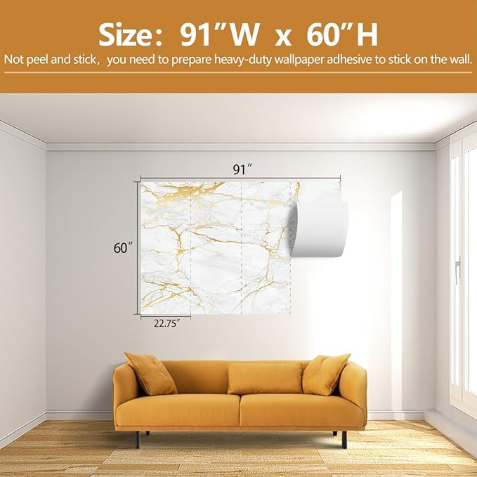 White Gold Marble Wallpaper Modern Abstract Wallpaper Mural for Living Room Offic（Not Peel and Stick）