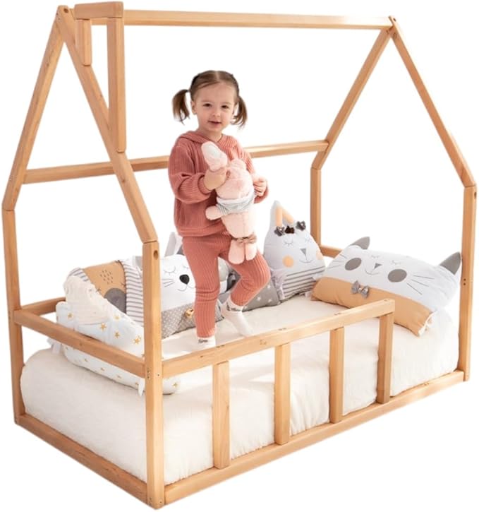BUSY WOOD Toddler Floor Bed Frame - Montessori Floor Bed for Toddlers - Bed Frames Montessori - Kids Floor Bed- House Bed Frame - Twin Floor Bed Toddler, Queen, Full, Small, King (Model 1)
