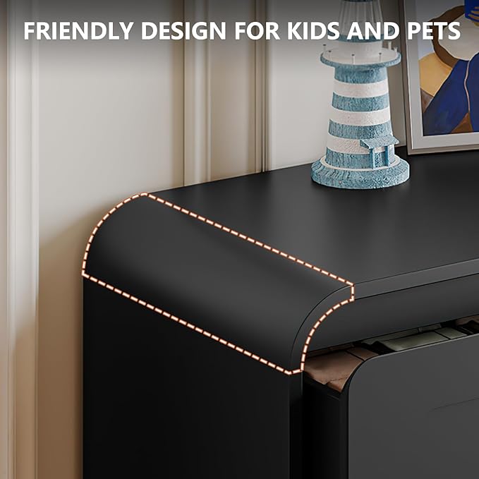 6 Drawer Dresser with Extendable Table, L-Shaped Desk Vanity Combo, 47" Wood Dresser & Chest of Drawers, Modern Closet Clothes Storage Dressers Organizer for Bedroom Living Room Hallway, Black
