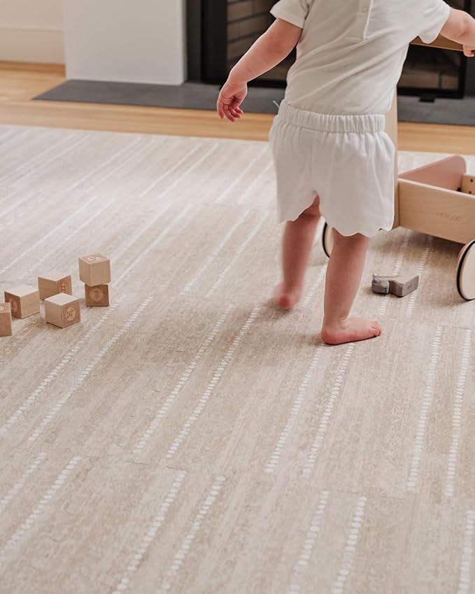 House of Noa Baby Play Mat – 4'x8' Toast Aspen – Set of 8 Tiles – Cushioned EVA Foam Play Mat for Floor, Soft Interlocking Baby Crawling Mats for Hard Floors