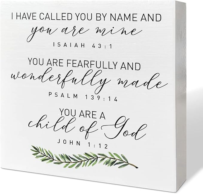Nursery Desk Wooden Box Sign Decor, Fearfully & Wonderfully Made, Nursery Scripture Decor Newborn Baby Kid Children Room Desk Bible Verse Religious Decoration Baby Shower Christian Baptism Gifts