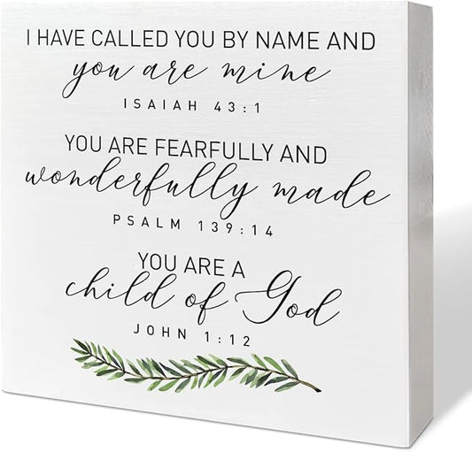 Nursery Desk Wooden Box Sign Decor, Fearfully & Wonderfully Made, Nursery Scripture Decor Newborn Baby Kid Children Room Desk Bible Verse Religious Decoration Baby Shower Christian Baptism Gifts
