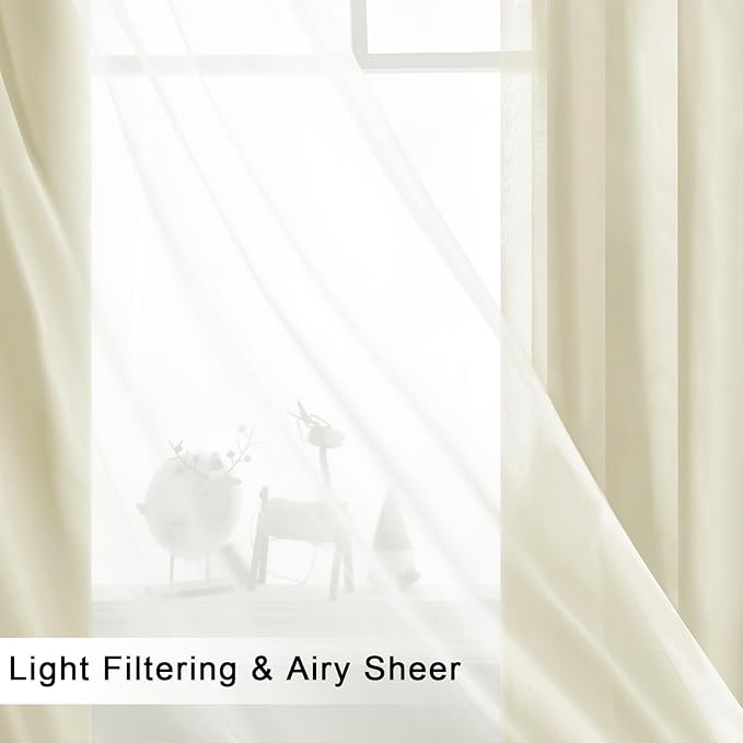 Hiasan Blackout Curtains with Sheer Overlay, Thermal Insulated Privacy Mix and Match Double Layer Window Curtains for Bedroom, Living Room, 2 Drape Panels Sewn with Tiebacks, Light Beige, 52W X 63L