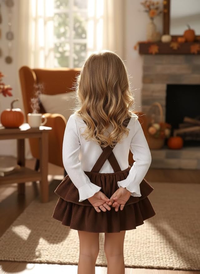YOUNGER TREE Newborn Baby Girl Fall Winter Outfits Long Sleeve Romper Corduroy Overall Dress Infant Skirt Clothes Sets