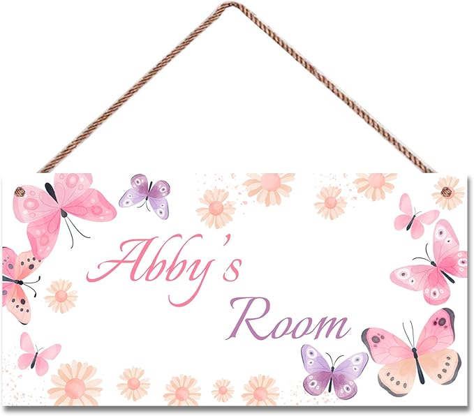 Personalized Sign Cute Butterfly Sign Fantasy Art Décor For Kids Room Custom Name Door Wall Decor, Flower Floral Nursery Art Girls Room Baby Boys Bedroom