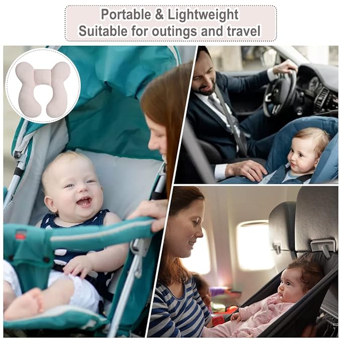 Upgraded Baby Head Support Pillow for Newborn Toddler, Soft Cotton Baby Travel Pillow for Car Seats and Strollers for Baby, Pink