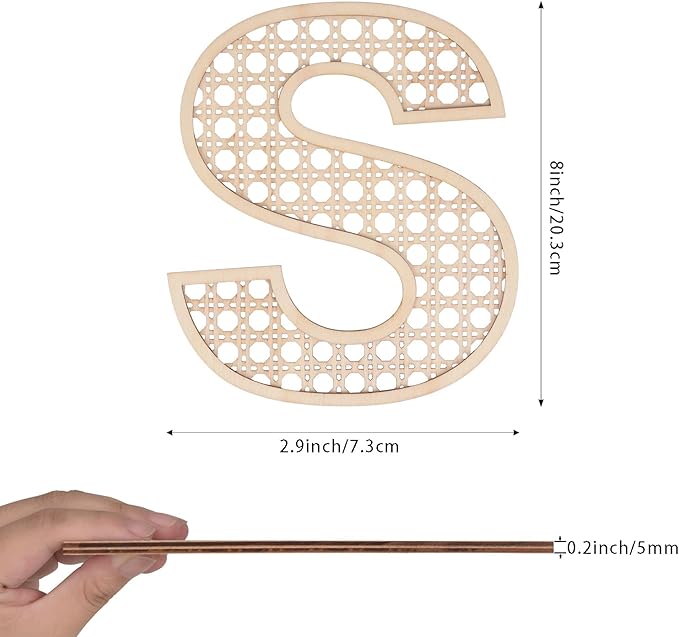 Wooden Rattan Letters 8 inch Wood Letters S for Wall Decor Crafts Boho Nursery Decor for Baby Shower Wedding Bedroom Name Signs Large Rustic Letter Home Decoration