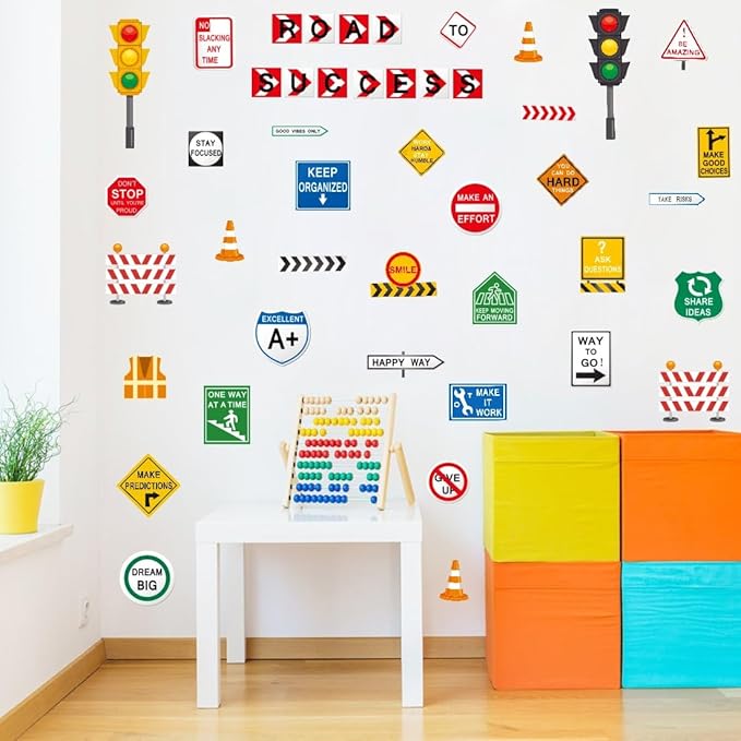 Road to Success Wall Decal, Inspirational Quote Traffic Sign Vinyl Wall Stickers, Removable Street Transportation Educational Artwork for Classroom Office Playroom Decor
