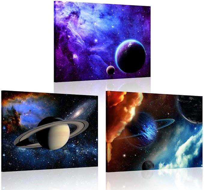 iKNOW FOTO 3 Piece Canvas Prints Galaxy Stars Abstract Space Wall Art Elements of This Image Modern Home Decor Stretched and Framed Ready to Hang for Kids Room Decor 12x16inchx3pcs