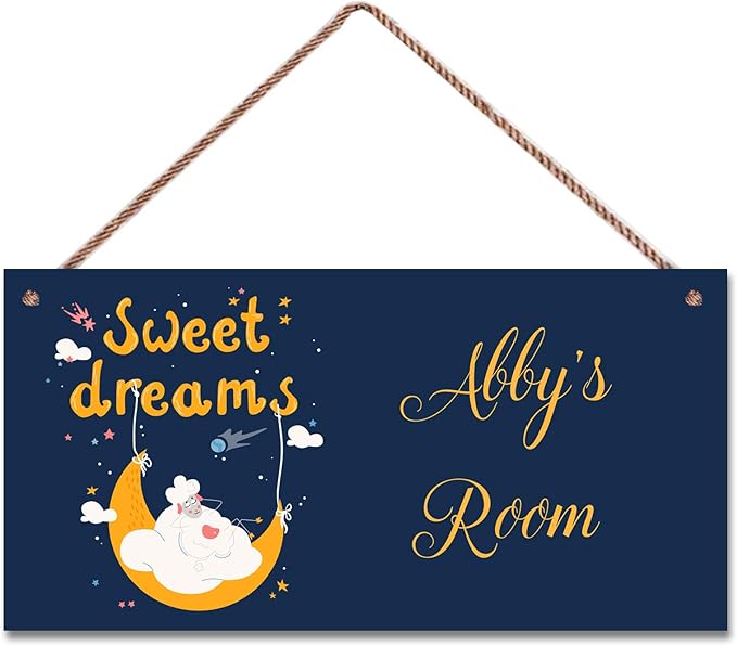 Personalized Cute Sheep Sign, Sweet Dreams Wall Decor Custom Name Door Art for Kids Room Floral Nursery Art Plate For Boys Room Girls Bedroom Little Man Cave