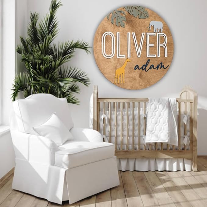 Personalized Wooden Name Sign - Custom Baby Name Signs for Nursery & Kids Room Decor - Baby Announcement Sign - Name Wall Art - Wooden Letters for Wall - Custom Round Nursery Name Sign (Design 3)
